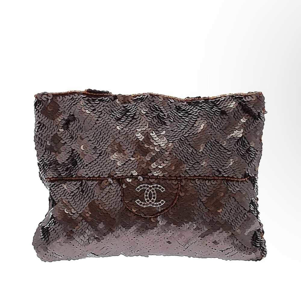 Rare Vintage Chanel Trompe L’oeil Evening Bag in Brown Sequins